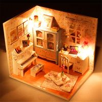 Hoomeda DIY Wood Dollhouse Miniature With LED+Furniture+Cover Doll House Room