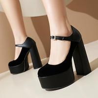 Women's Heels Mary Jane Party Club Buckle Chunky Heel Closed Toe Fashion Microbial Leather Ankle Strap Black Red Lightinthebox