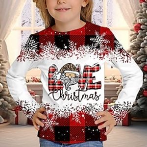 Christmas Girls' 3D Plaid Snowflake Tee Shirt Long Sleeve 3D Print Fall Winter Active Fashion Cute Polyester Kids 3-12 Years Crew Neck Outdoor Casual Daily Regular Fit miniinthebox