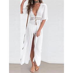 Women's White Dress Casual Dress Swing Dress Maxi Dress Lace up Hollow Out Vacation Beach Streetwear A Line V Neck Half Sleeve Black White Blue Color Lightinthebox