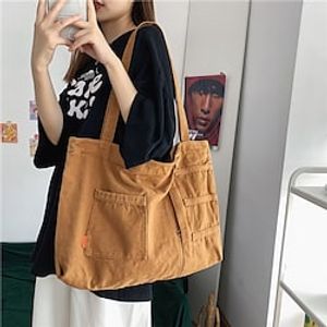 Women's Tote Canvas Tote Bag Canvas Shopping Daily Large Capacity Waterproof Breathable Solid Color Black White Brown Lightinthebox