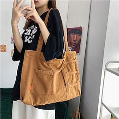 Women's Tote Canvas Tote Bag Canvas Shopping Daily Large Capacity Waterproof Breathable Solid Color Black White Brown Lightinthebox