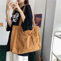 Women's Tote Canvas Tote Bag Canvas Shopping Daily Large Capacity Waterproof Breathable Solid Color Black White Brown Lightinthebox - thumbnail