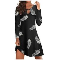 Women's Casual Dress T Shirt Dress Tee Dress Mini Dress Black White Red Long Sleeve Graphic Cut Out Winter Fall Spring Crew Neck Classic Daily Weekend 2023 S M L XL 2XL 3XL 4XL 5XL Lightinthebox - thumbnail