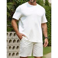 Men's T-shirt Suits Tracksuit Tennis Shirt Shorts and T Shirt Set Solid Color Crew Neck Daily Wear Vacation Short Sleeves 2 Piece Clothing Apparel Gymnatics Casual Lightinthebox - thumbnail