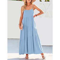 Women's Casual Dress Summer Dress Slip Dress Maxi Dress Ruched Backless Date Vacation Maxi Basic Spaghetti Strap Sleeveless Black White Sky Blue Color Lightinthebox