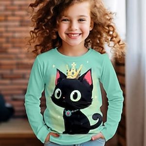 Girls' 3D Cartoon Cat Tee Shirt Long Sleeve 3D Print Spring Fall Active Fashion Cute Polyester Kids 3-12 Years Crew Neck Outdoor Casual Daily Regular Fit Lightinthebox