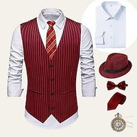 Retro Vintage Roaring 20s 1920s Outfits Shirt Waistcoat Panama Hat Gentleman Gangster Men's Cosplay Costume Halloween Party / Evening Prom Festival Vest miniinthebox - thumbnail