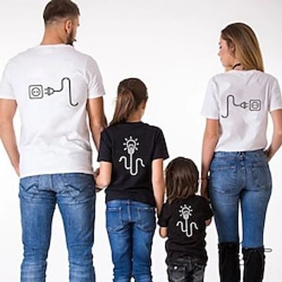 Family Look T shirt Family Sets Graphic Patterned Street Print White Black Short Sleeve Active Matching Outfits miniinthebox