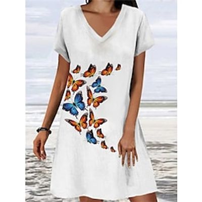 Women's Casual Dress Summer Dress Print Dress Graphic Animal Print V Neck Mini Dress Fashion Modern Daily Holiday Short Sleeve Loose Fit White Summer Spring S M L XL XXL Lightinthebox