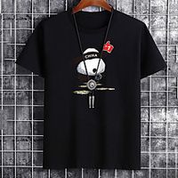 Men's Unisex Tee T shirt Hot Stamping Graphic Prints Panda Letter Plus Size Print Short Sleeve Casual Tops Cotton Basic Fashion Designer Big and Tall White Black Khaki miniinthebox - thumbnail