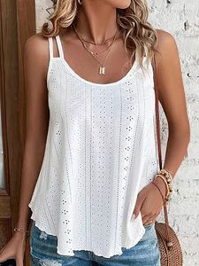 Round Neck Loose Casual Hollow Solid Color Sleeveless T-shirt