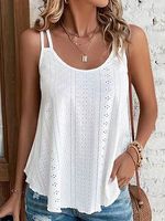 Round Neck Loose Casual Hollow Solid Color Sleeveless T-shirt - thumbnail