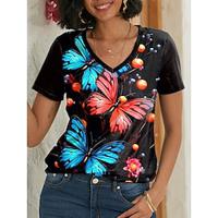 Women's T shirt Tee Casual Daily Print Black Short Sleeve Fashion V Neck Summer Lightinthebox