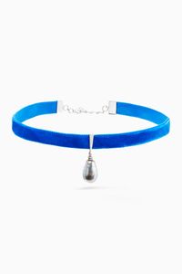 Wan Design Pearl Pendant Velvet Choker in 18kt White Gold