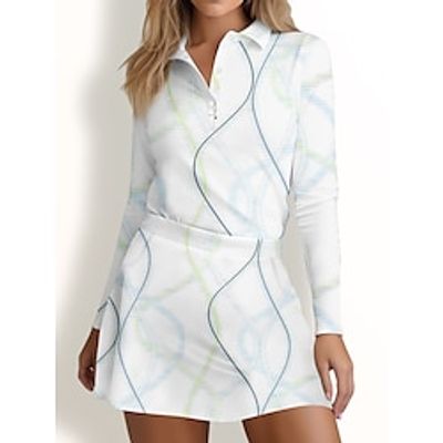 Women's Golf Polo Shirt White Long Sleeve Sun Protection Top Stripes Fall Winter Ladies Golf Attire Clothes Outfits Wear Apparel miniinthebox