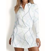 Women's Golf Polo Shirt White Long Sleeve Sun Protection Top Stripes Fall Winter Ladies Golf Attire Clothes Outfits Wear Apparel miniinthebox - thumbnail