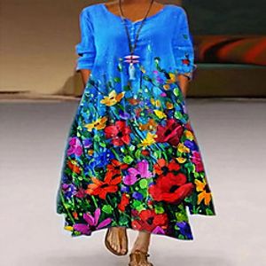 Women's Swing Dress Maxi long Dress Blue Purple Rainbow Light gray Half Sleeve Print Color Gradient Print Fall Spring Round Neck Elegant Casual 2021 S M L XL XXL 3XL Lightinthebox