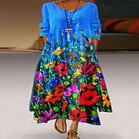 Women's Swing Dress Maxi long Dress Blue Purple Rainbow Light gray Half Sleeve Print Color Gradient Print Fall Spring Round Neck Elegant Casual 2021 S M L XL XXL 3XL Lightinthebox - thumbnail