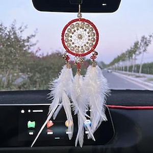 Christmas Red Dream Catcher Handmade Gift with White Feathers Wall Hanging Decor Art Wind Chimes Boho Style Car Hanging Home Pendant Lightinthebox