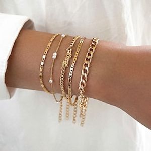 4pcs Women's Chain Bracelet Vintage Bracelet Thick Chain Vintage Theme Punk Fashion Simple Tassel Alloy Bracelet Jewelry Silver  Gold For Office Sport Gift Daily Date Lightinthebox