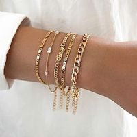 4pcs Women's Chain Bracelet Vintage Bracelet Thick Chain Vintage Theme Punk Fashion Simple Tassel Alloy Bracelet Jewelry Silver  Gold For Office Sport Gift Daily Date Lightinthebox - thumbnail