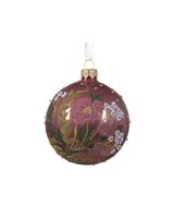 Kaemingk Decoris 8cm Bauble Glass Enamel Flowers Velvet Pink