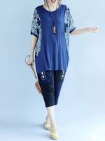 Casual Women Printed Stitching Half Sleeve Pullover T-Shirt