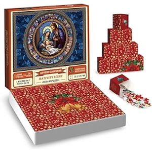 Advent Calendar 2023,Nativity Scene Jigsaw Puzzle 1000 Pieces,Puzzles Jigsaw Countdown Calendar for Christmas Gifts,24 Boxes Puzzles for Countdown,Colourful Skill Games for the Whole Family Lightinthebox