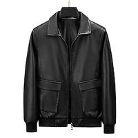 Men's Faux Leather Jacket Biker Jacket Motorcycle Jacket Outdoor Daily Wear Warm Pocket Fall Winter Plain Fashion Streetwear Lapel Regular Black Gray Jacket Lightinthebox - thumbnail