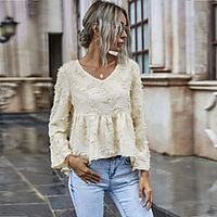 Women's Blouse Peplum Shirt Plain V Neck Casual Streetwear Tops Beige miniinthebox - thumbnail