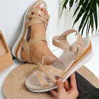 Women's Sandals Slippers Wedge Sandals Espadrilles Platform Sandals Outdoor Beach Braided Platform Bohemia Vacation Microbial Leather Black Beige Lightinthebox