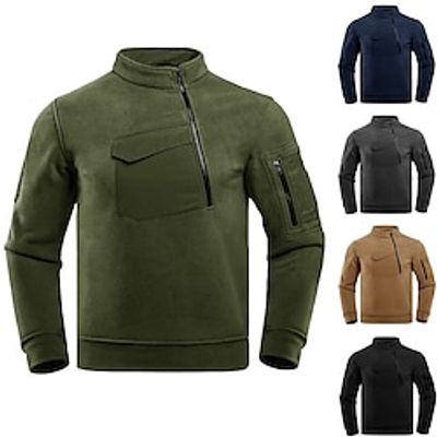 Men's Hiking Sweatshirt Fleece Hoodie Tactical Hoodie Stand Collar Sports  Outdoor Daily Holiday Zipper Plain Black Khaki Army Green Activewear Streetwear Sport Spring   Fall Hoodies Sweatshirts  Lightinthebox