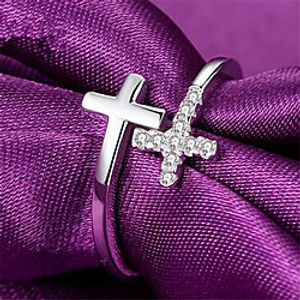 Ring Geometrical Silver Zircon Copper Silver-Plated Cross Precious Fashion 1pc Adjustable  Women's  Open Cuff Ring  Adjustable Ring Lightinthebox