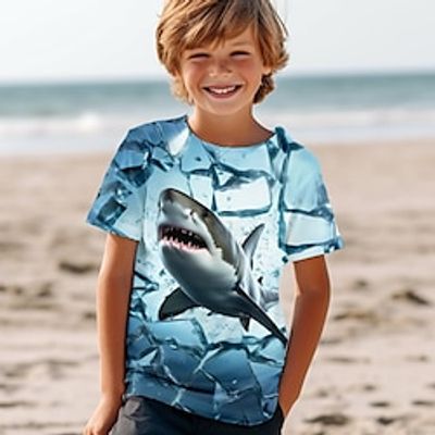 Boys 3D Shark Tee Shirt Short Sleeve 3D Print Summer Active Sports Fashion Polyester Kids 3-12 Years Crew Neck Outdoor Casual Daily Regular Fit miniinthebox