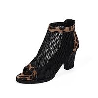 Women's Boots Daily Sandals Boots Summer Boots Summer Chunky Heel PU Leather Zipper Leopard Black Lightinthebox - thumbnail