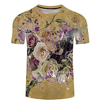 Men's Unisex Tee T shirt 3D Print Butterfly Graphic Prints Plus Size 3D Print Short Sleeve Casual Tops Basic Designer Big and Tall Light Yellow Green / Gray Yellow miniinthebox