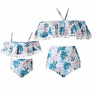sanglice girls women off shoulder tankini two piece family matching bathing suits mommy and daughter swimsuits (blue pink flora, 6-8tgirl) Lightinthebox
