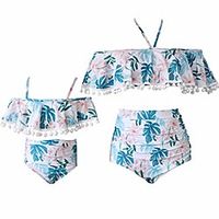 sanglice girls women off shoulder tankini two piece family matching bathing suits mommy and daughter swimsuits (blue pink flora, 6-8tgirl) Lightinthebox - thumbnail