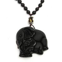 Vintage Men Necklace Chinese Natural Obsidian Hand-Carved Elephant Necklace