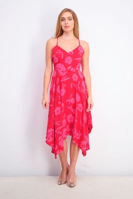 Womens V-Neck Celebration Asymmetrical Hem Midi Dress Pink Womens V-Neck Celebration Asymmetrical Hem Midi Dress Pink