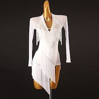 Latin Dance Latin Salsa Dance Dress Tassel Crystals  Rhinestones Women's Performance Long Sleeve Spandex Lightinthebox - thumbnail