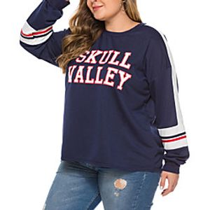 Women's Plus Size Tops Pullover Sweatshirt Striped Letter Print Long Sleeve Crewneck Streetwear Fall Winter Navy Blue Big Size XL XXL 3XL 4XL miniinthebox
