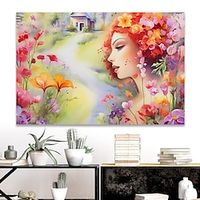 People Wall Art Canvas Beautiful Flowers and Woman Prints and Posters Portrait Pictures Decorative Fabric Painting For Living Room Pictures No Frame miniinthebox