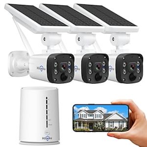 Hiseeu Wireless Security Camera Outdoor 4MP Solar Camera Wire-Free Battery Powered Home Camera4CH ExpandablePIRSpotlight 2-Way Audio IP66 Waterproof Work with Alexa Lightinthebox