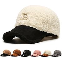 Men's Baseball Cap Winter Warm Cap Hip Hop Cap Black White Cotton Travel Lamb Wool Teddy Fleece Outdoor Vacation Color Block Warm Lightinthebox - thumbnail