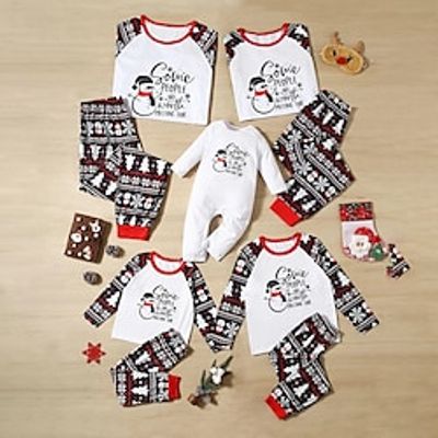 Christmas Pajamas Ugly Family Set Letter Snowman Snowflake Home White Long Sleeve Mom Dad and Me Mom Dad and Me Basic Matching Outfits Lightinthebox