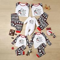 Christmas Pajamas Ugly Family Set Letter Snowman Snowflake Home White Long Sleeve Mom Dad and Me Mom Dad and Me Basic Matching Outfits Lightinthebox - thumbnail