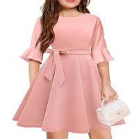 Girls Bell Sleeve Dresses Belt Formal Fit Knee High Modest Big Kids Midi Cap Shoulder Teen Dresses for Girls Lightinthebox