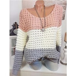Women's Pullover Sweater Jumper Jumper Crochet Knit Hollow Out Hole Color Block Crew Neck Stylish Casual Daily Going out Summer Fall Pink Gray S M L miniinthebox